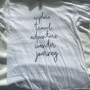 Travel Inspired Tee. Gildan white tee. NWOT. Size Large. Explore travel wander